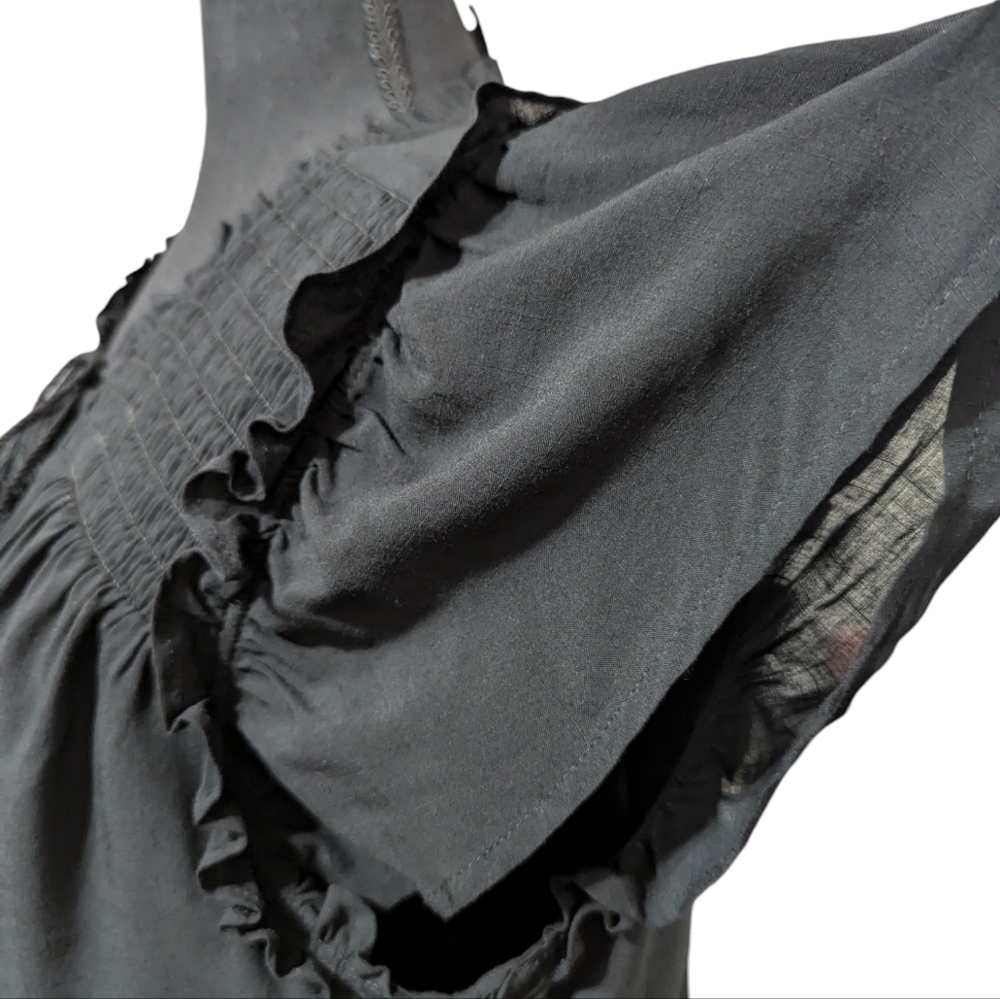PAIGE Cristina Black Smocked Mini Dress Flutter Sleeve Tiered S - Picture 10 of 15